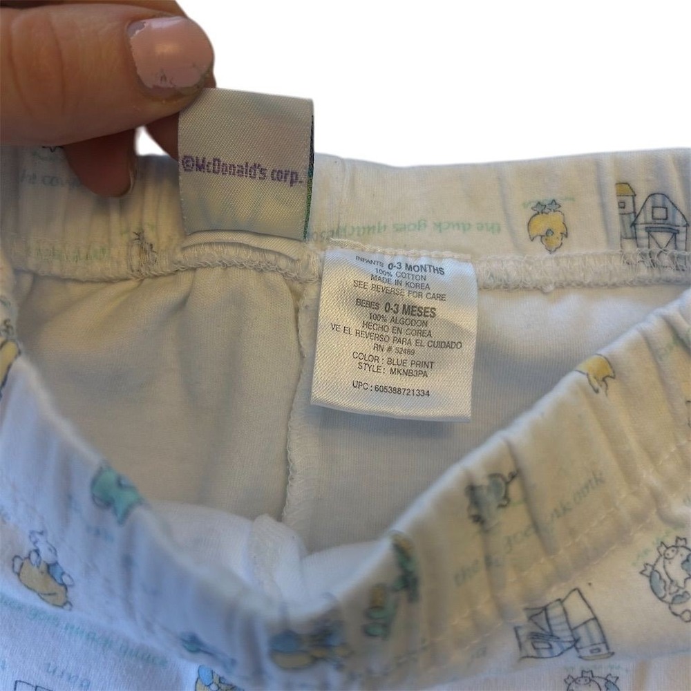 VTG Y2K McBaby Infant Pants 0-3 Months Noah's Ark Farm Bear Pattern Blue - Picture 6 of 8